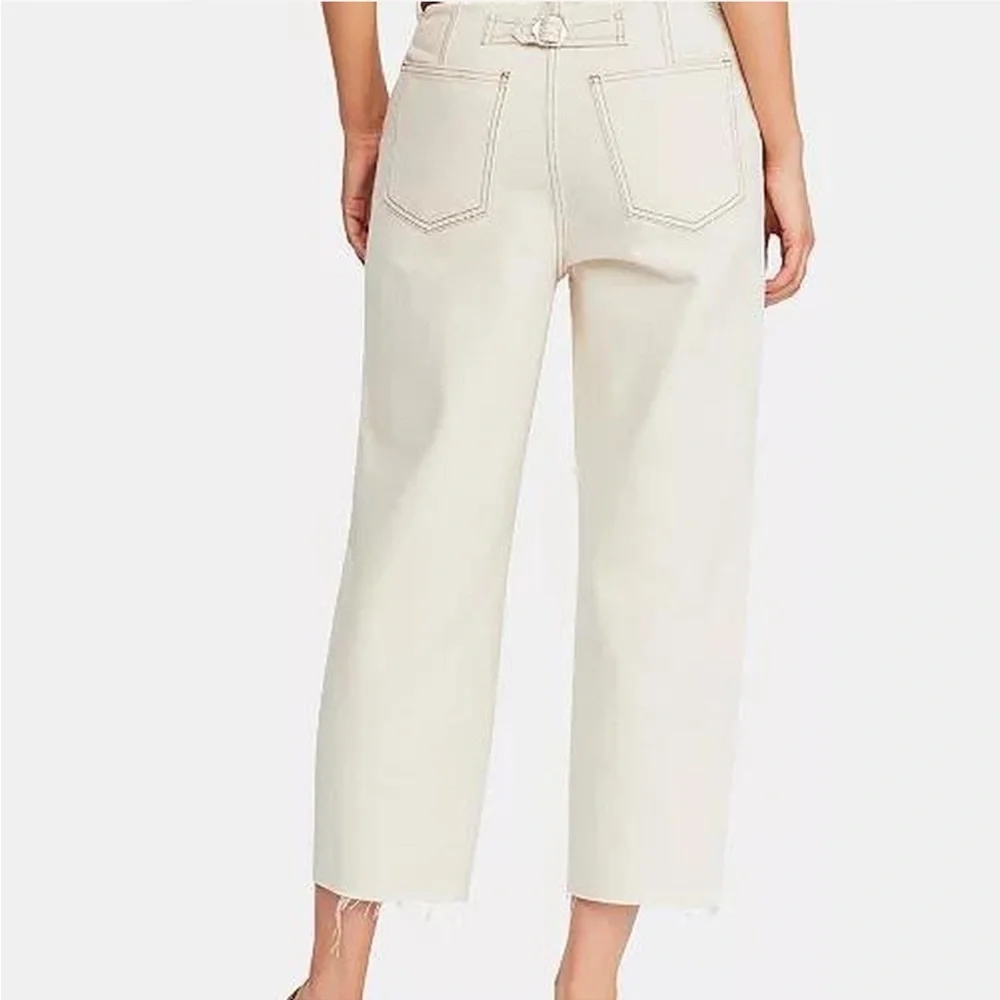 Free People Barrel Leg Button-Down Beige Pants Size 24